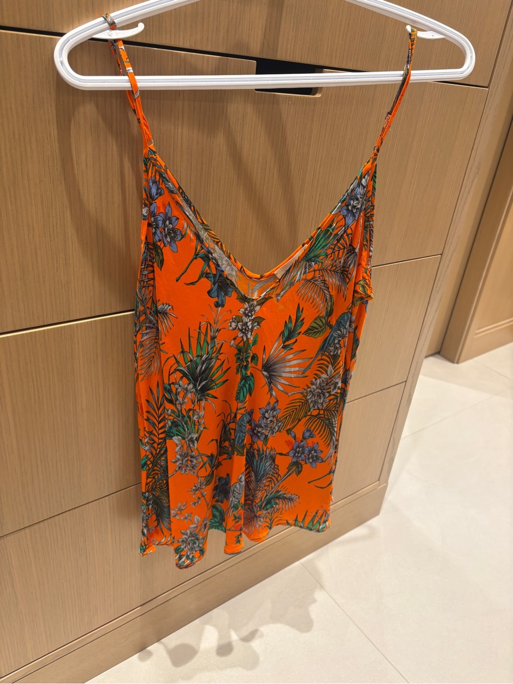 L’agence silk Orange Tropical Floral Spaghetti-Strap Cami Top - size M